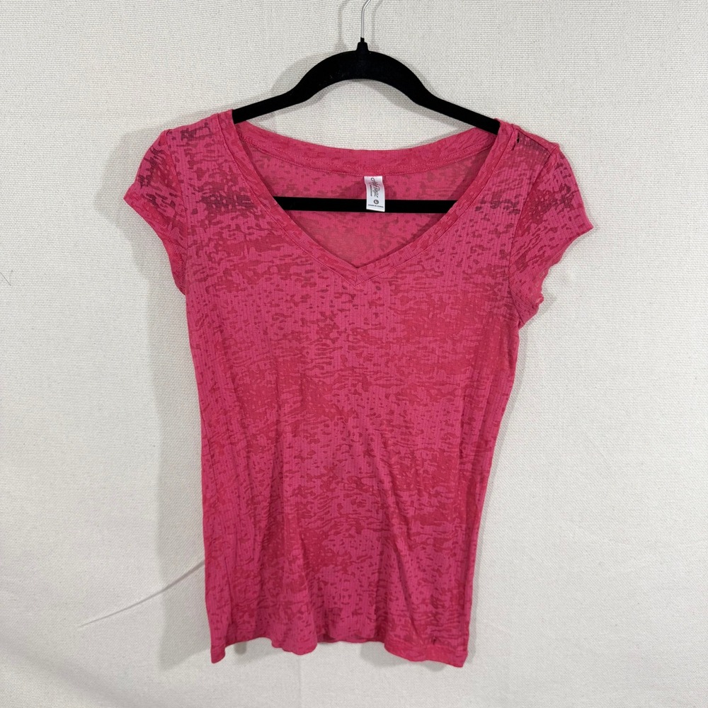Active Basic Pink Burnout V-Neck Short Sleeve T-Shirt Womens Large S8842